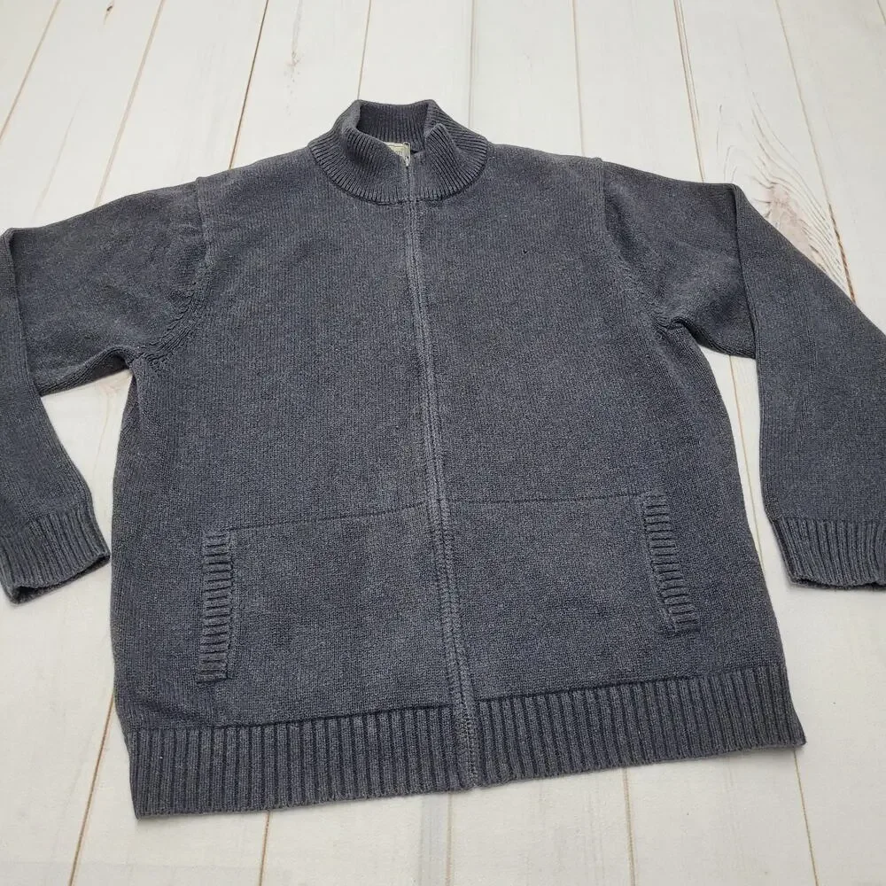 Vintage LL Bean gray sweater jacket full zip 100% cotton preppy old money